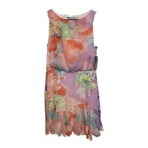 Ralph Lauren sleeveless pink and purple floral flare georgette dress